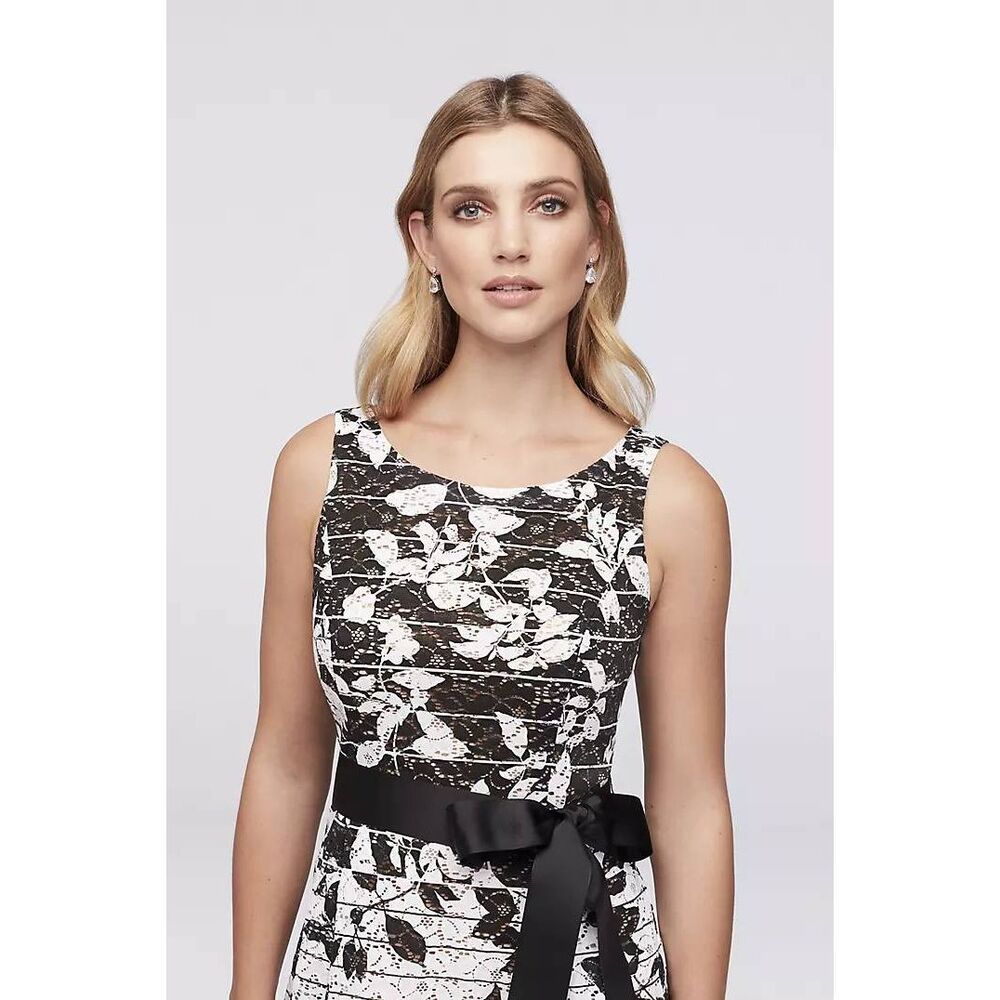 ☔️🔺️Signature by Robbie Bee Black w/White Lace Overlay Sleeveless Dress Small - Picture 4 of 12
